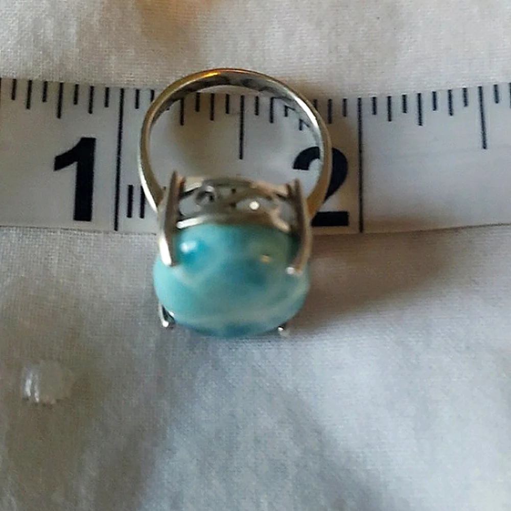 Stunning Larimar 925 Sterling Silver Scroll Ring - Picture 12 of 12